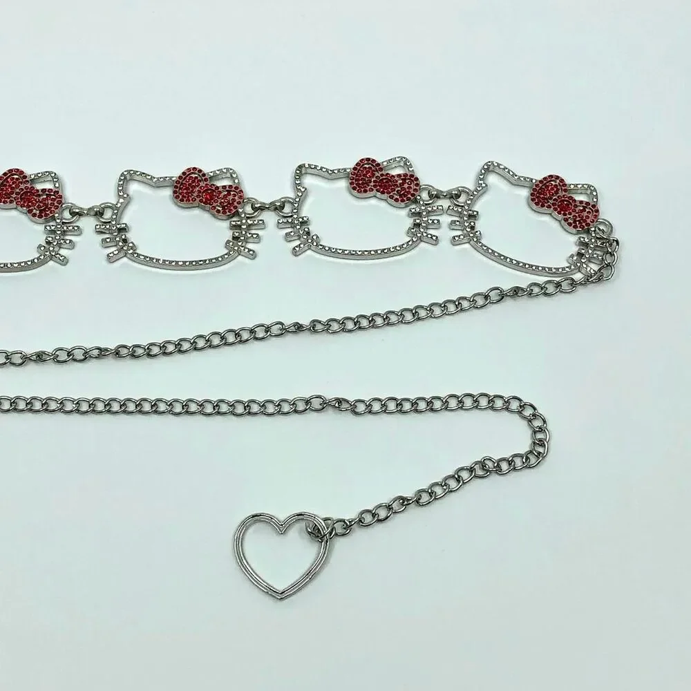 Y2K Kawaii Rhinestone Hello Kitty Chain Belt, Fits 13–37.5 Inches, X7GA1219